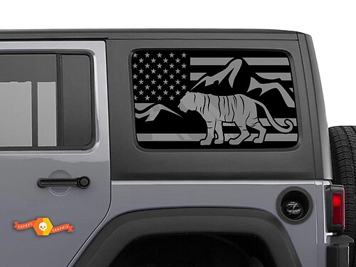 Jeep Wrangler Rubicon Hardtop Flag USA Tiger Mountains Windshield Sticker Decal JKU JLU 2007-2019 or Tacoma 4Runner Tundra Suba Charger Challenger - 71

