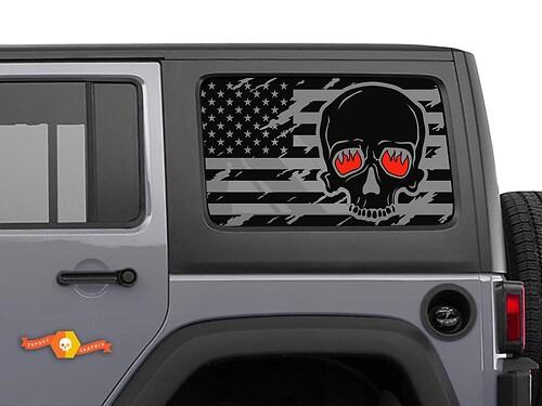 Jeep Wrangler Rubicon Hardtop USA Flag Skull Windshield Sticker Decal JKU JLU 2007-2019 or Tacoma 4Runner Tundra Suba Charger Challenger - 72
