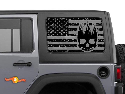 Hardtop USA Flag Skull Flame Windscreen Sticker Decal For Jeep Wrangler Rubicon JKU JLU 2007-2019 or Tacoma 4Runner Tundra Charger Challenger