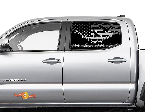 Toyota Tacoma 4Runner Tundra Hardtop USA Flag Mountain Eagle Windshield Sticker Decal JKU JLU 2007-2019 or  Dodge Challenger Charger Suba Ascent Forester Wrangler Rubicon - 119
