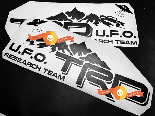 TRD-Style UFO Research Team Side Vinyl Decal Pair for Toyota Tacoma