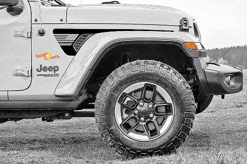 Pair of Jeep Gladiator Side JT Wrangler JL JLU Gravity Flag USA Style Extended Fender Vent Blackout Vinyl decal sticker Graphics kit for 2018-2021 for both sides
