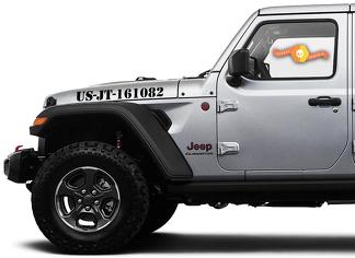 Pair of Jeep Gladiator Side JT Wrangler JL JLU Custom Text Hood Lettering Graphics Vinyl decal sticker Graphics kit for 2018-2021
