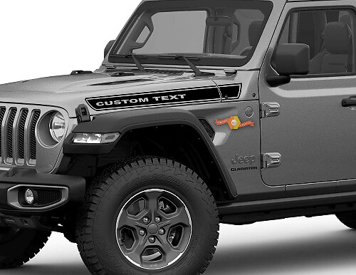 Pair of Jeep Gladiator Side JT Wrangler JL JLU Custom Text Hood Boundary Line Strip Graphics Vinyl decal sticker Graphics kit for 2018-2021

