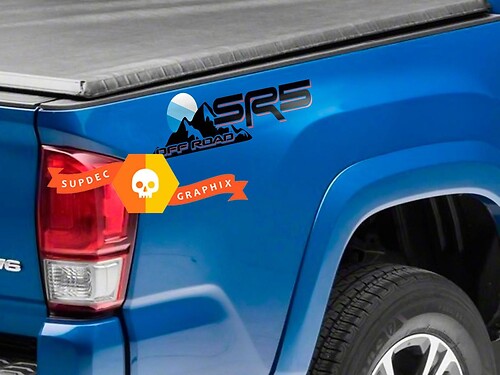 Pair of SR5 Off Road Mountain Blue Shadows Sun Sunset JDM Style Bed Side Vinyl Stickers Decal Toyota Tacoma Tundra FJ Cruiser
