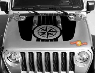 Jeep Gladiator JT Wrangler Military Directions Compass Wind Rose JL JLU Hood style Vinyl decal sticker Graphics kit for 2018-2021
