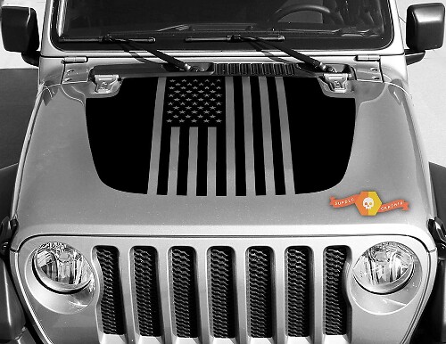Jeep Gladiator JT Wrangler Flag USA  JL JLU Hood style Vinyl decal sticker Graphics kit for 2018-2021
