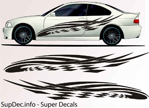 Tribal Style Stripes & Racing Flag Side Vinyl Decal Sticker