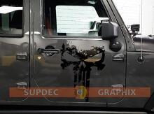 Punisher Skull Distressed Door Vinyl Decal Pair for Jeep Wrangler_3