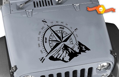 Jeep Wrangler Mountain Compass Die Cut Decal Blackout Hood Vinyl  Any Colors Sticker JK LJ TJ
