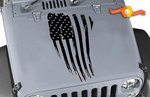 Destroyed USA Flag Hood Vinyl Decal for Jeep Wrangler