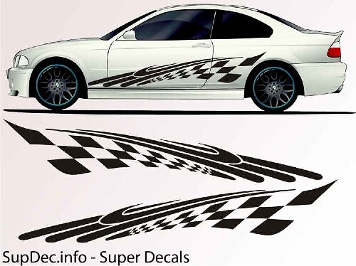 Racing Style Flag & Stripes Side Vinyl Decal Sticker
