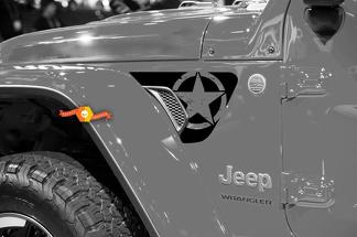 Pair of Jeep Wrangler Gladiator JL JLU Military Star Front Fender Vent Accent 2pc Vinyl Decal Graphic kit for 2018-2021 for both sides
