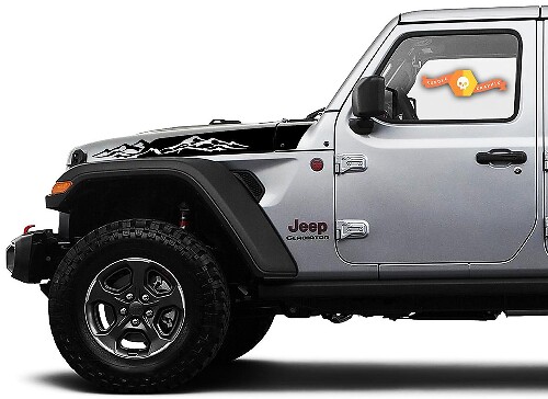 Pair of Jeep Wrangler Gladiator JT JL JLU Rubicon Stylish Hood Mountains Vinyl Sticker Decal Graphic kit for 2018-2021
