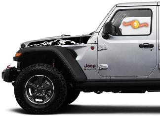 Jeep Wrangler Gladiator JT JL JLU Rubicon Saucy Hood Mountains Vinyl Decal Graphic kit for 2018-2021 for both sides
