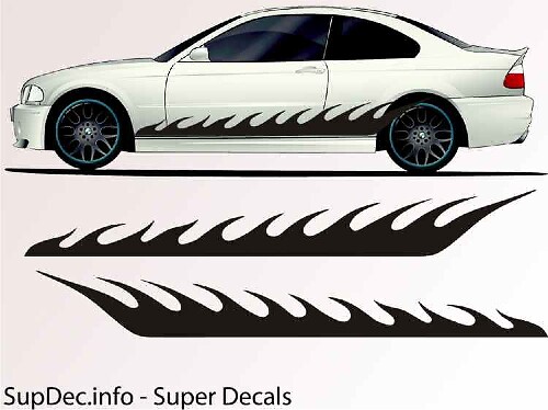 Flame Tongues Style Stripes Rocker Panel Vinyl Decal Sticker