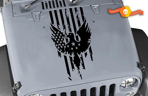Distressed American Flag Eagle Hood Vinyl Decal for Jeep Wrangler