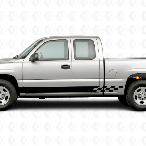 Checkered Lightning Door & Rocker Panel Vinyl Stripes for Chevrolet Silverado 1500 GMT800 1999-2007