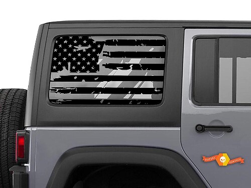 Tattered USA Flag Rear Side Window Vinyl Decal Sticker for Jeep Wrangler
