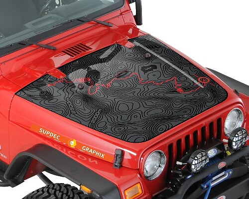 Topographic Map Adventure Route Hood Vinyl Decal for Jeep Wrangler 