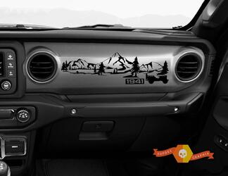 Jeep JT Rubicon Gladiator Dashboard Mountain 1941 Willys with Forest Scene Vinyl Decal
