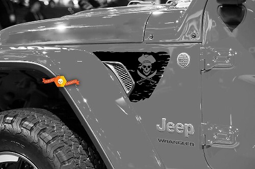 Jolly Roger Pirate Flag Fender Vent Vinyl Decals for Jeep Wrangler JL JLU & Gladiator JT