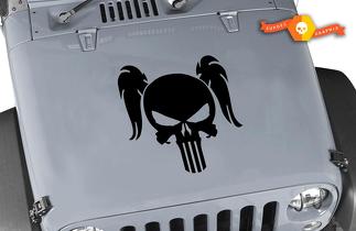 Jeep Wrangler Pigtail Punisher Skull Vinyl Blackout Hood Decal Female Pony Tail Punisher Skull Vinyl Decal
