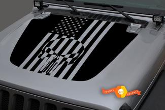 Jeep 2018-2021 Gladiator JT Wrangler JL JLU Hood  Punisher Skull USA flag Vinyl Decal Sticker Graphic
