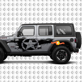 Pair of Jeep Wrangler Unlimited Wrangler JL Distressed star side body decal kit