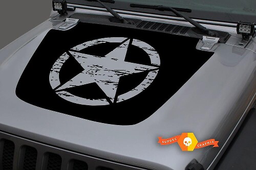 Distressed Military Star Hood Vinyl Decal for Jeep Wrangler & Gladiator