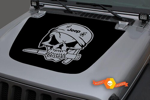 War Skull Hood Vinyl Decal for Jeep Wrangler JL JLU Gladiator JT