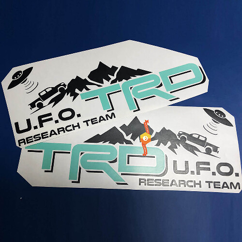TRD-Style U.F.O. Research Team Side Vinyl Decal Pair for Toyota Tacoma