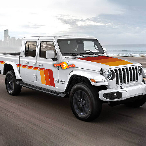 Retro Style Side and Hood Stripe Vinyl Decal Kit for Jeep Gladiator