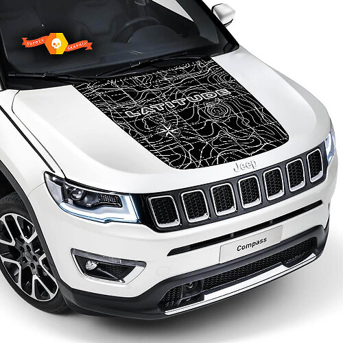 Topographic Map Latitude Hood Vinyl Decal for Jeep Compass 2017-2020 