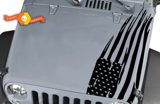 Jeep Wrangler Rubicon large Distressed American Flag Hood Decal
