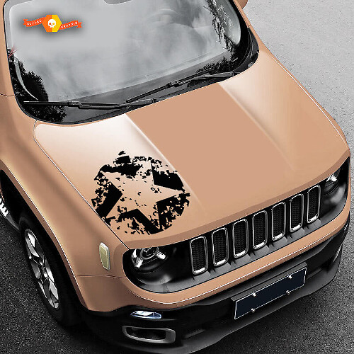 Distressed Army Star Hood Grunge Vinyl Sticker Decal For Jeep Renegade