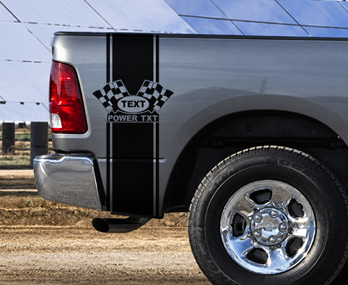 Custom Text Checkered Flag Vertical Stripes Bedside Vinyl Decal Sticker for Dodge Ram 1500