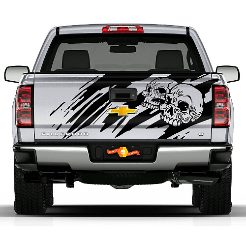 Skull Distressed Design Tailgate Vinyl Decal for Chevrolet Silverado