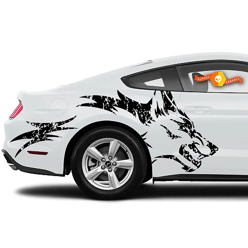 Distressed Wolf Graphic Rear Side Fenrer Vinyl Decal Sticker for Musclecar Musclecarmodel