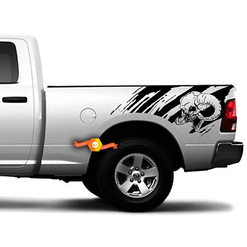 Skull Distressed Style Bedside Vinyl Decal Kit for Trucks