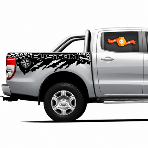 CUSTOM Destroyed Tire Track Compass Pair Bedside Vinyl Decal Sticker for Ford Ranger