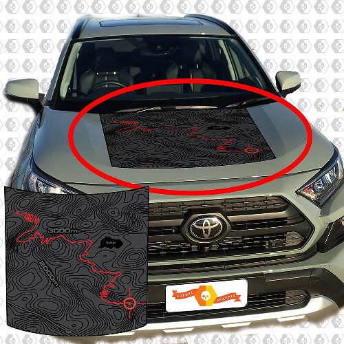 Topographic Map Hood Blackout Vinyl Decal for Toyota RAV4 2019