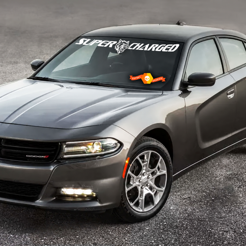 Supercharged Cat Head Banner Windshield Vinyl Decal Sticker for Dodge Charger 2011-2016