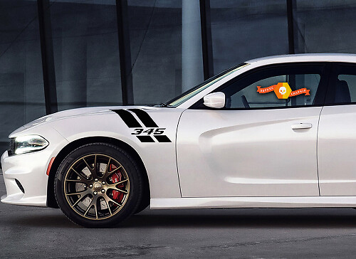 345 Hemi Style Double Hash Stripes Fender Vinyl Decal Sticker for Dodge Charger 2011-2014