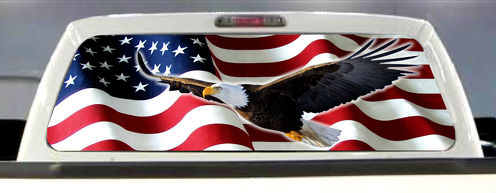 American Flag Eagle Pick-up Truck Rear Window Graphic Decal Perforated Vinyl
